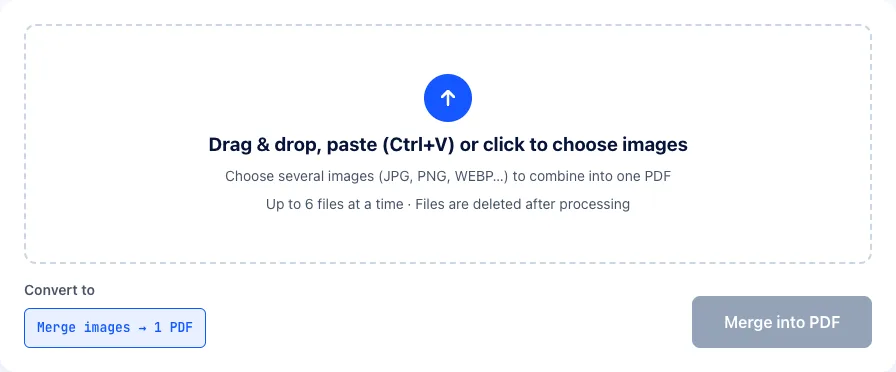 The merge images to PDF tool on ImgPivot