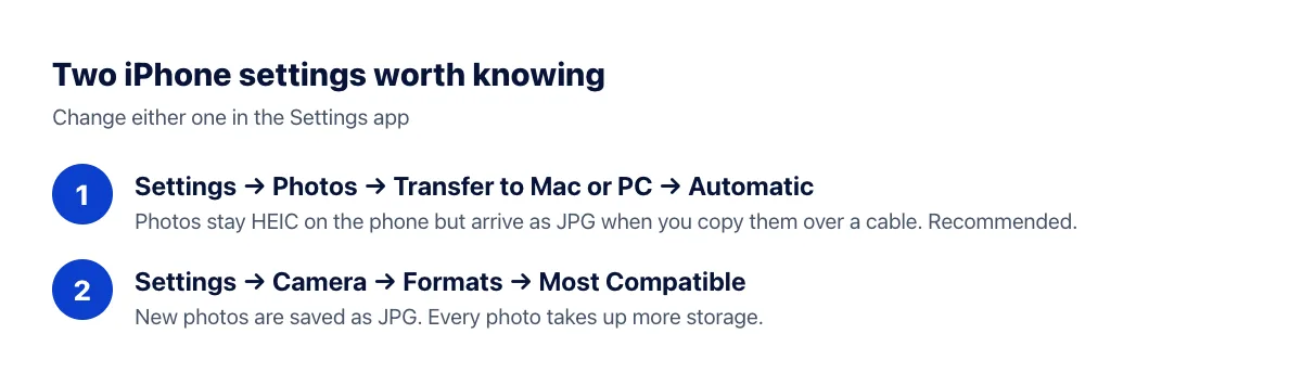 The two iPhone settings that avoid HEIC files on a PC