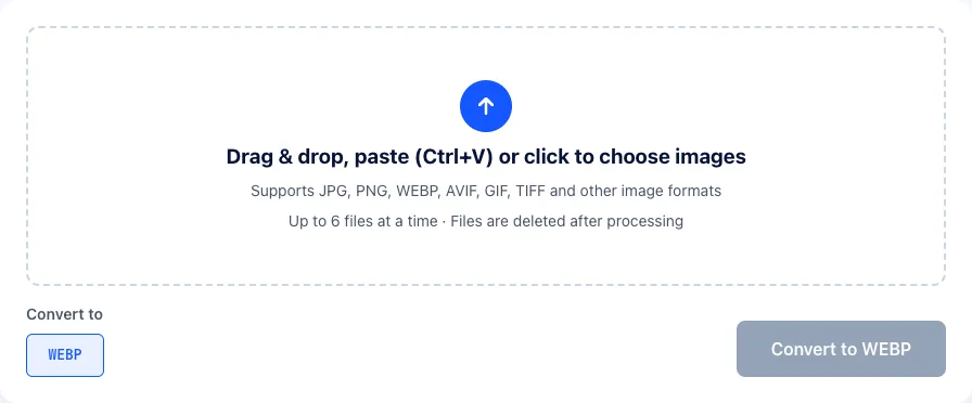 The image to WebP converter on ImgPivot